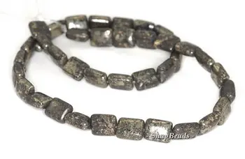 

10x8mm Iron Pyrite Intrusion Gemstone Black Gold Rectangle Loose Beads 15.5 inch Full Strand (90144899-415)