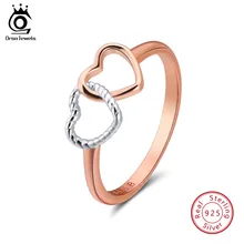 ORSA JEWELS, настоящее 925 пробы, серебряные женские кольца, уникальный дизайн с двойным сердцем, романтическое кольцо, модное ювелирное изделие, подарок для девочки SR65