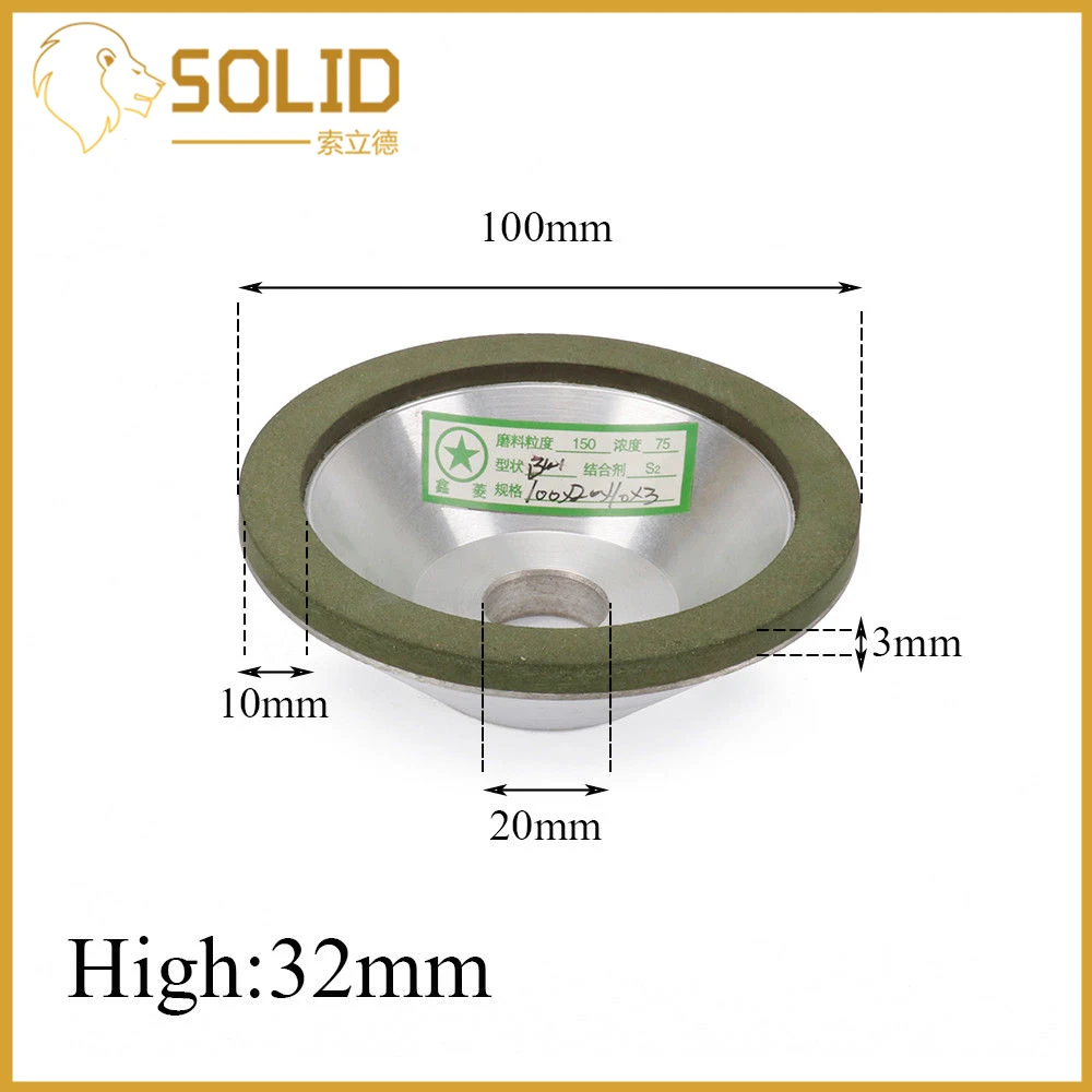 " алмазный шлифовальный круг чашкаРежущий диск для фрезерного станка, точилка, шлифовальный станок, аксессуар 100x20x10x3 мм 100x20x15x3 мм, 1 шт