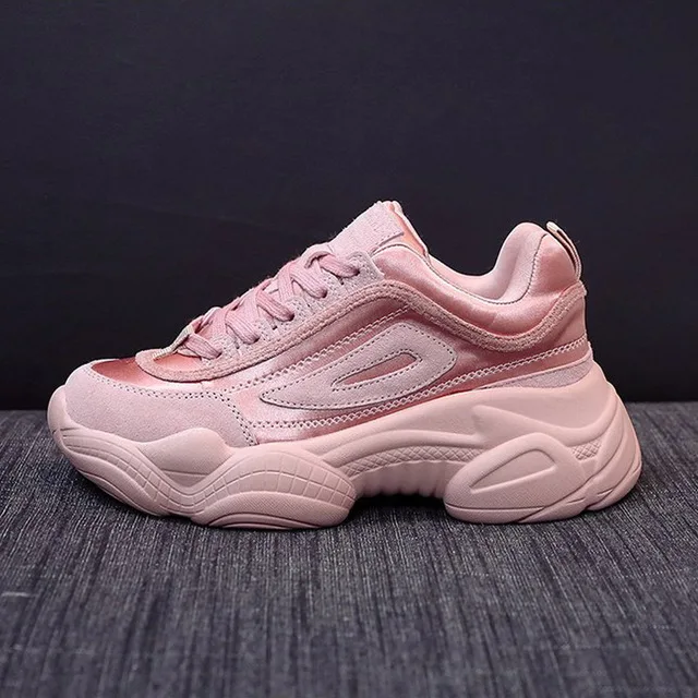 

2019 Spring Women's Chunky Sneakers Women Casual Pink Platform Shoes Canvas Female Trainers Ulzzang Dad Shoes High Top Sneakers
