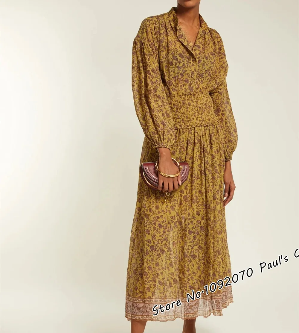 

Women Button Up Gold Batik Print Crinkle Shirt And High Waisted Crinkle Maxi Skirt Set