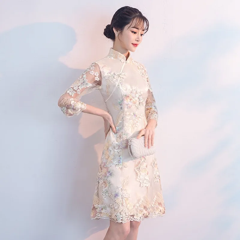 Пикантные китайские свадебное платье Qipao Мини Cheongsam модные короткие Qi Pao традиционный для женщин вечернее платье, китайское невесты