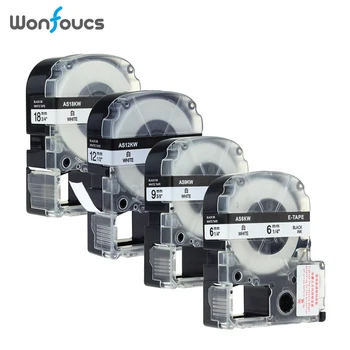 

4PK Compatible Epson Kimji Label Tapes 6mm 18mm SS6KW SS9KW SS12KW SS18KW Black On White Ribbon For LabelWorks LW-400 Typewriter