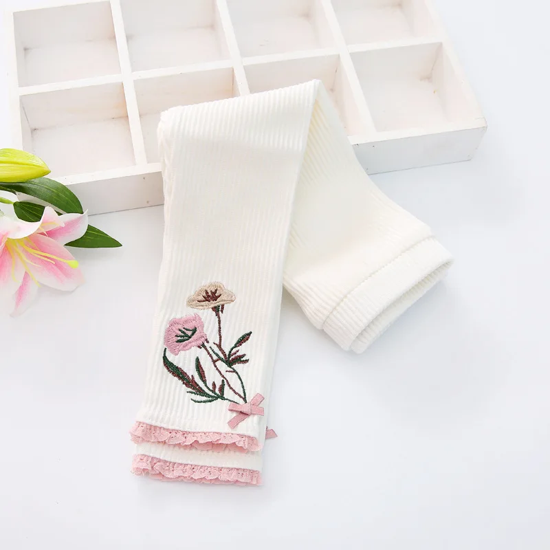 Fashion Girls Leggings Ruffles Lace Cotton Leggings For Girls Solid Embroidery Baby Pants Flower Bow Legging Baby Girl Clothing  (15)