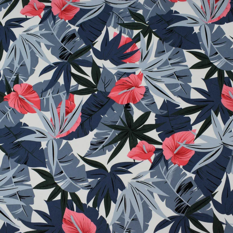 

Red flowers with gray leaves reactive dyeing children's cotton linen fabric for summer dress shirt tissus tecido telas tissu DIY