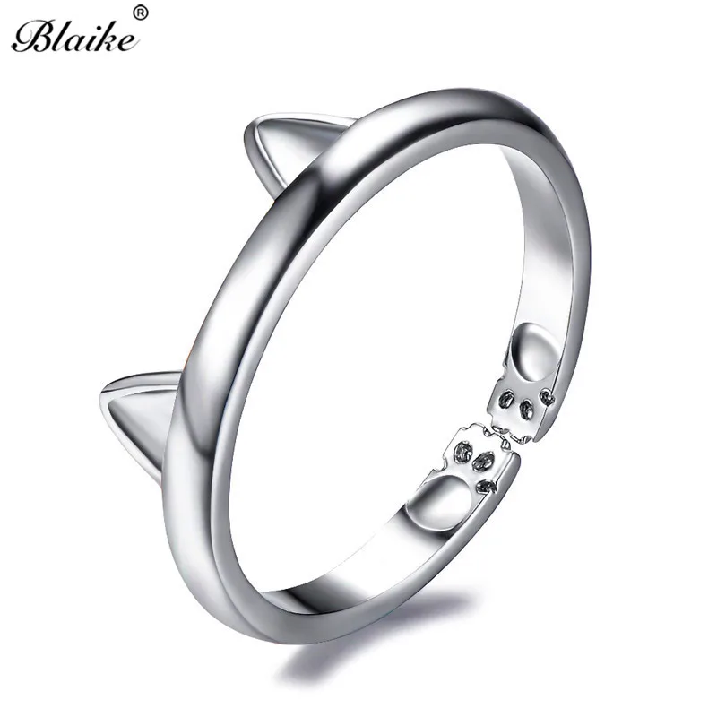 

Blaike Cute Cat Ear Opening Adjustable Rings for Women 925 Sterling Silver Filled Ring Female Simple Fashion Jewelry Animal Anel