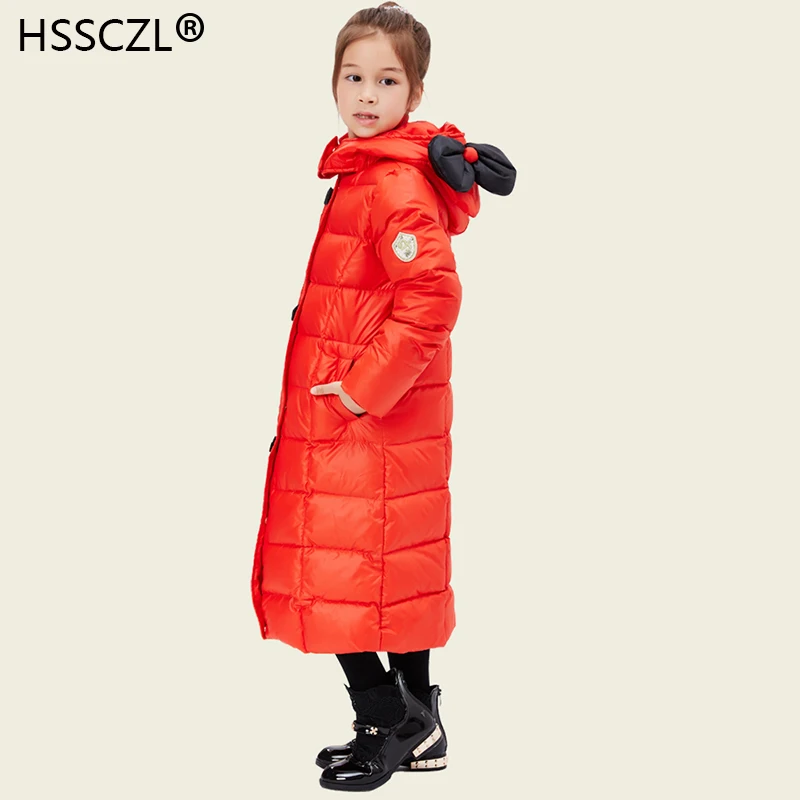 

HSSCZL Girls Duck Down jacket 2018 New Long Style Children Girl Coat Parkas Outerwear Overcoat Hooded Fashion Clothes 5-14A