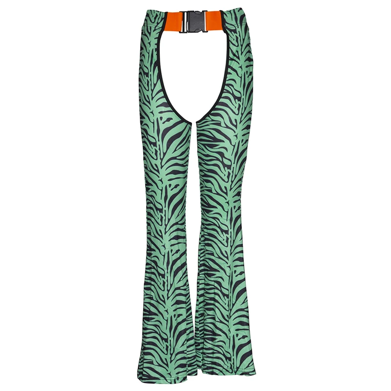 Зеленые длинные штаны в полоску, Модные расклешенные брюки с пряжкой и ремешком на бедрах, осенние расклешенные брюки в стиле пэчворк для женщин