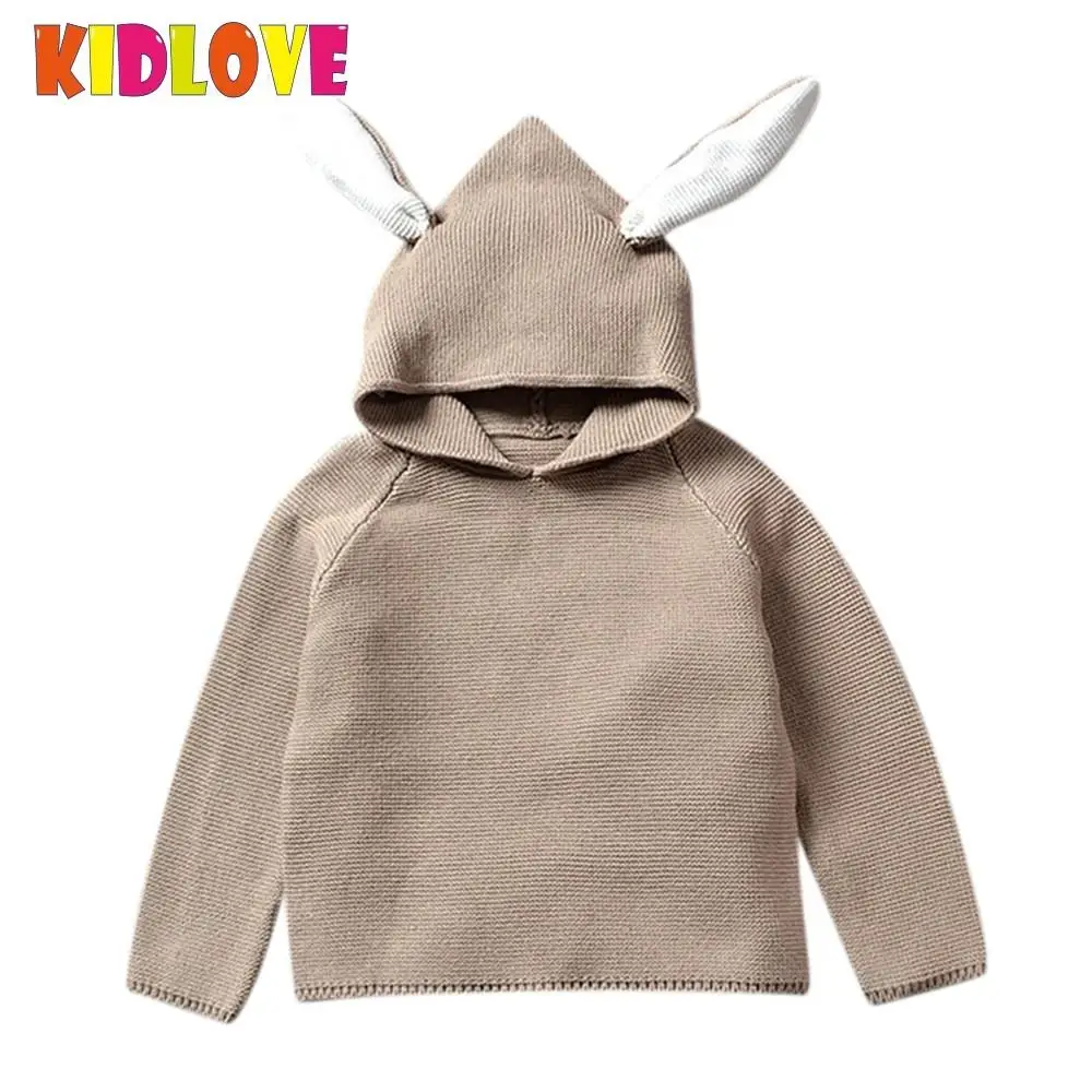 Kidlove маленьких Свитер для мальчиков и девочек хлопковые пуловеры детская вязаная блузка с милой 3D Кролик уши Осень Зимняя одежда ZK30