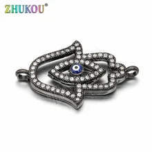 Hamsa en laiton 17x27mm, connecteur creux avec main avec yeux maléfiques pour la fabrication de résultats bijoux à bricoler soi-même, trou: 1.5mm, modèle: VS182