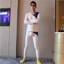 Осенне-зимние мужские облегающие сексуальные теплые костюмы нижнее белье Модная молодежная Пижама термобелье