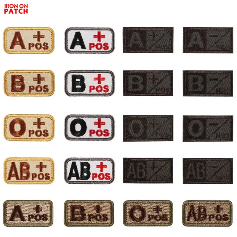 

Military Tactics Blood Types Embroidered PVC HOOK&LOOP abo pos neg Patch Medical Armband for Clothing Cap Bag