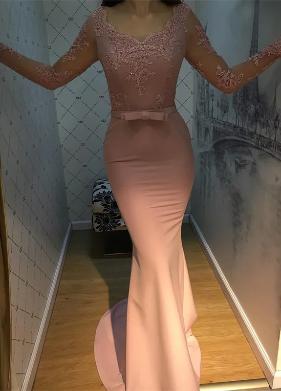 

New Design Prom Dress Long Mermaid Womens 2018 Maxi Gowns Lace Sexy Long Sleeves Amazing Floor Length Evening Dress
