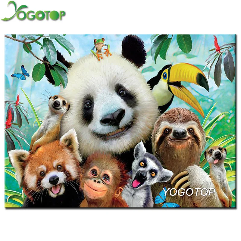 

YOGOTOP DIY Diamond Painting Cross Stitch Square Diamond Mosaic Needlework Crafts Full Diamond Embroidery Animal panda ZB982