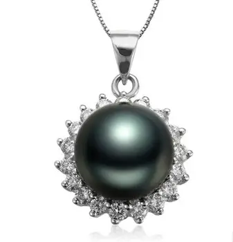

GVBORI Tahiti Black Pearls&Diamond Pendant +925 Sterling Silver Chain Necklace Fashion Style FineJewelry Free ShippingPP221CX