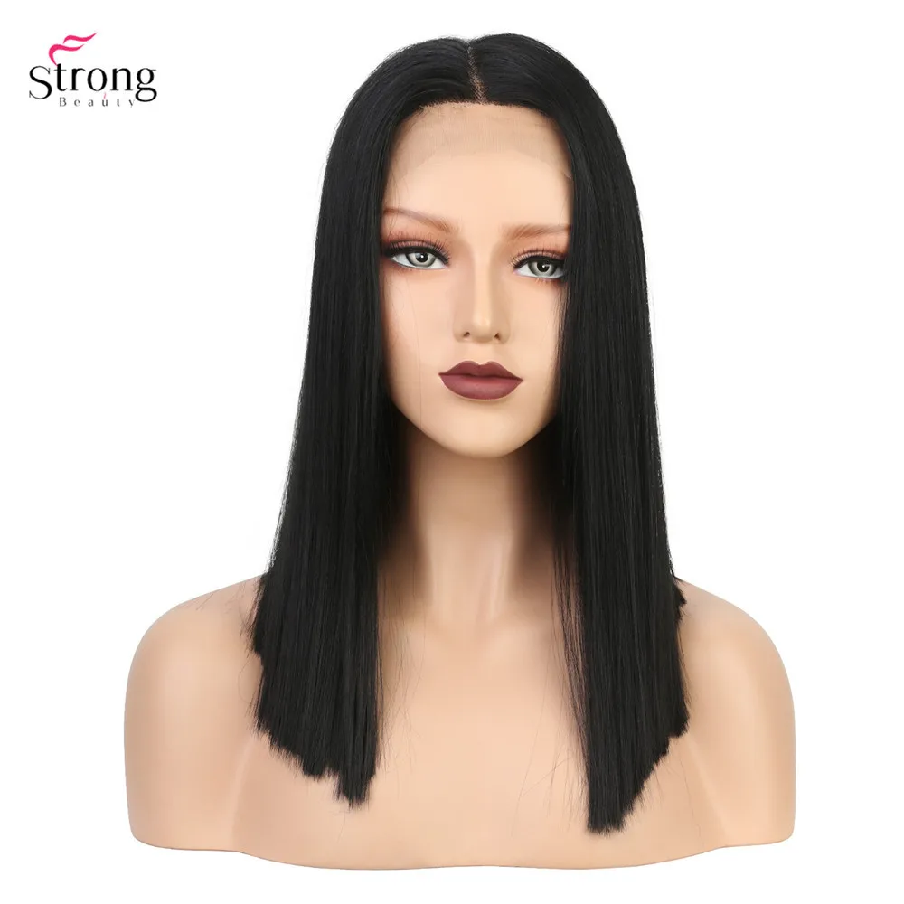 StrongBeauty 14 "синтетические волосы на кружеве Искусственные парики для женщин шелковистые прямые волосы черный синтетическ