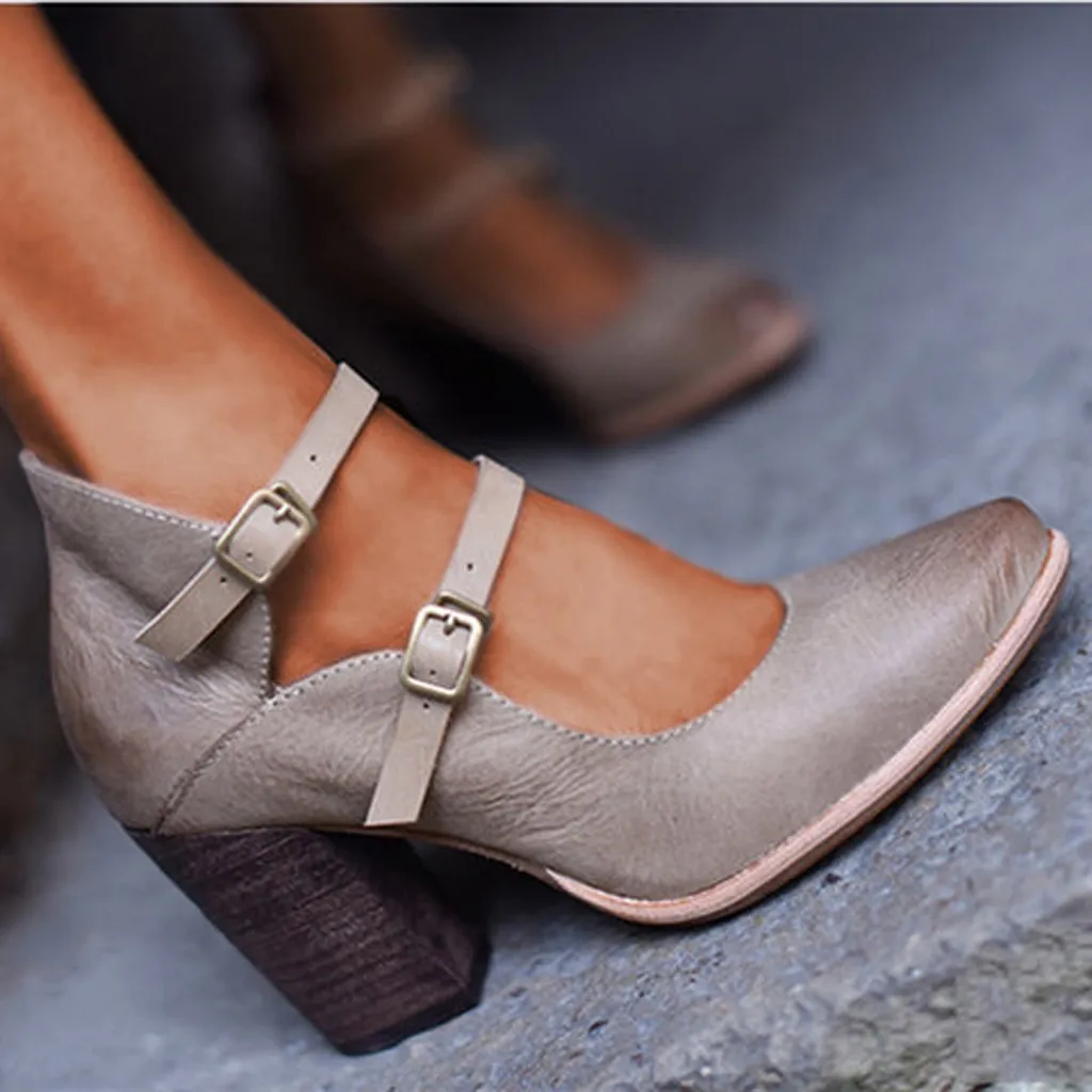 Женские туфли-лодочки в стиле ретро; туфли на высоком каблуке с ремешком и двойной пряжкой; нескользящая Винтажная обувь в римском стиле; элегантные босоножки