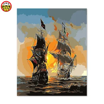 

painting by numbers art paint by number Number of offshore oil painting scenery Pirates of the Caribbean ghost ships