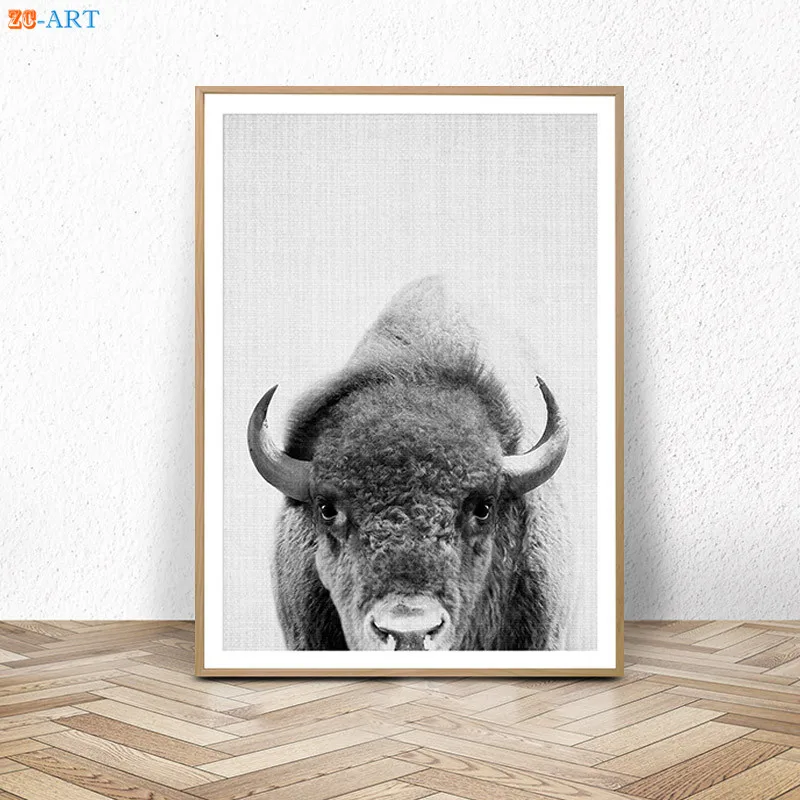 Черно белая картина Buffalo Bison с принтом тигра декор для питомника дикая стена