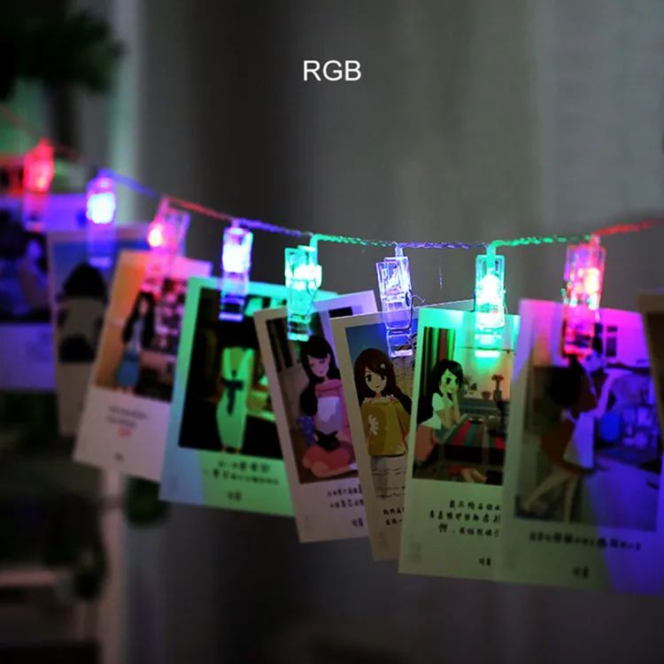 Светодиодный держатель с зажимом для фото 1,5 м, 2 м, 3 м, гирлянды для рождества, Нового года, вечерние, свадебные, для украшения дома, сказочные огни, батарея - Испускаемый цвет: RGB