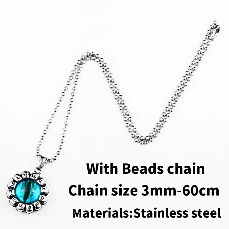 with bead chain Стальное ожерелье с кулоном викинга из нержавеющей стали 316L, Уникальный Панк Череп, ювелирные изделия - Окраска металла: with bead chain