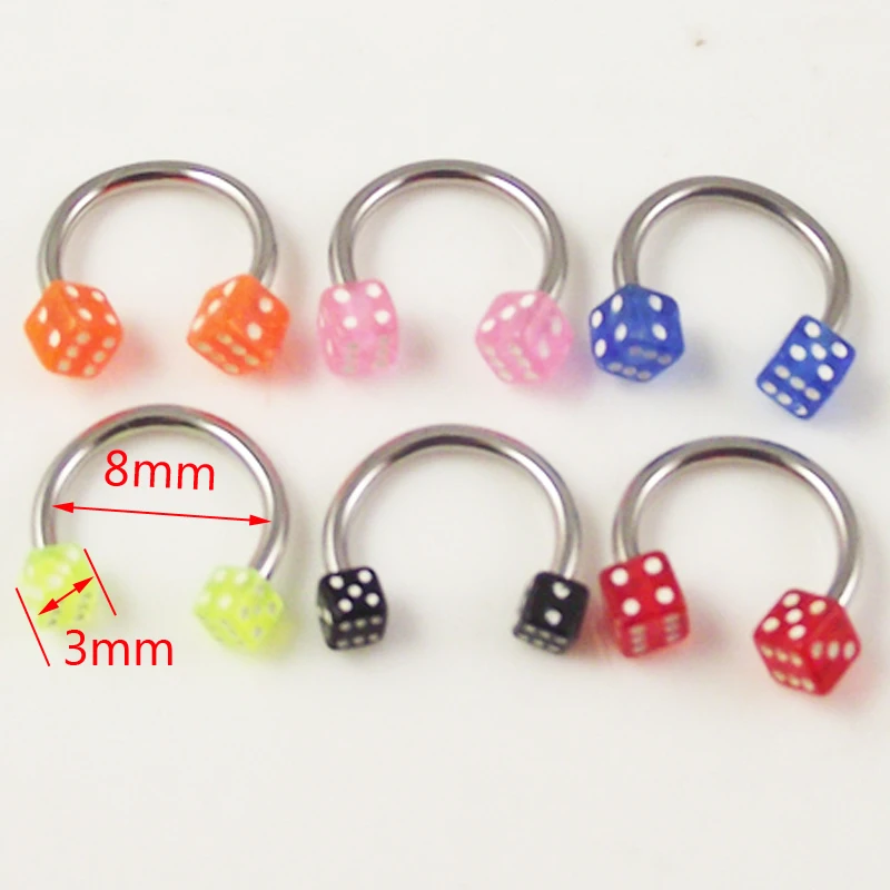 5 шт./лот из нержавеющей стали круговой штанги кольцо пирсинг для бровей Серьги Квадратные игральные кубики нос кольцо пирсинг ювелирные изделия