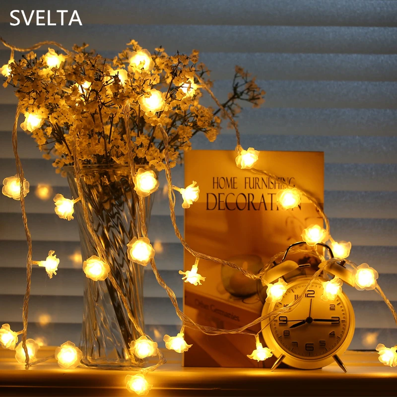 

SVELTA 10M 100 LED Garland Christmas Rose Flower String Lights Festoon Fairy Holiday Lights For Wedding Valentine Decoration