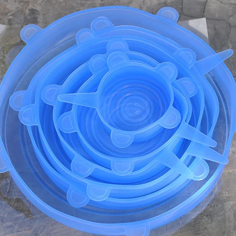 6 шт многоразовые силиконовые эластичные крышки, универсальная крышка, силиконовая пищевая упаковка, миска, крышка для кастрюли, силиконовая крышка для кастрюли, кухонные пробки - Цвет: Light blue