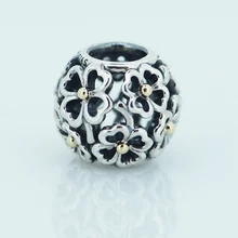 Подходит для браслетов Pandora вечерние Цветочные Подвески с позолотой 14 K серебряные бусины 925 пробы