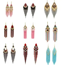 Трендовые женские серьги с кристаллами в виде капли воды, металлические серьги на цепочке с длинными кисточками, богемные ювелирные изделия ручной работы, подарки на Рождество