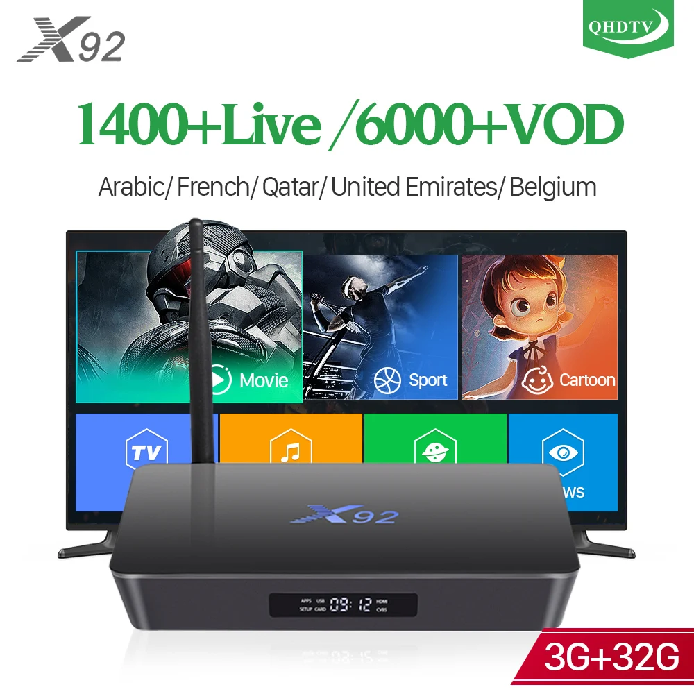 QHDTV IPTV Subscription Box X92 4k S92 3G 32G TV Receivers with 1 Year IP TV Code France Arabic Belgium Netherlands IPTV QHDTV IPTV Subscription Box X92 4k S92 3G 32G TV Receivers with 1 Year IP TV Code France Arabic Belgium Netherlands IPTV