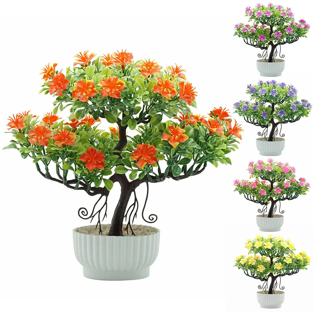 1Pc Artificial Flower Tree Potted Bonsai Home Office Garden Desktop Party Decor