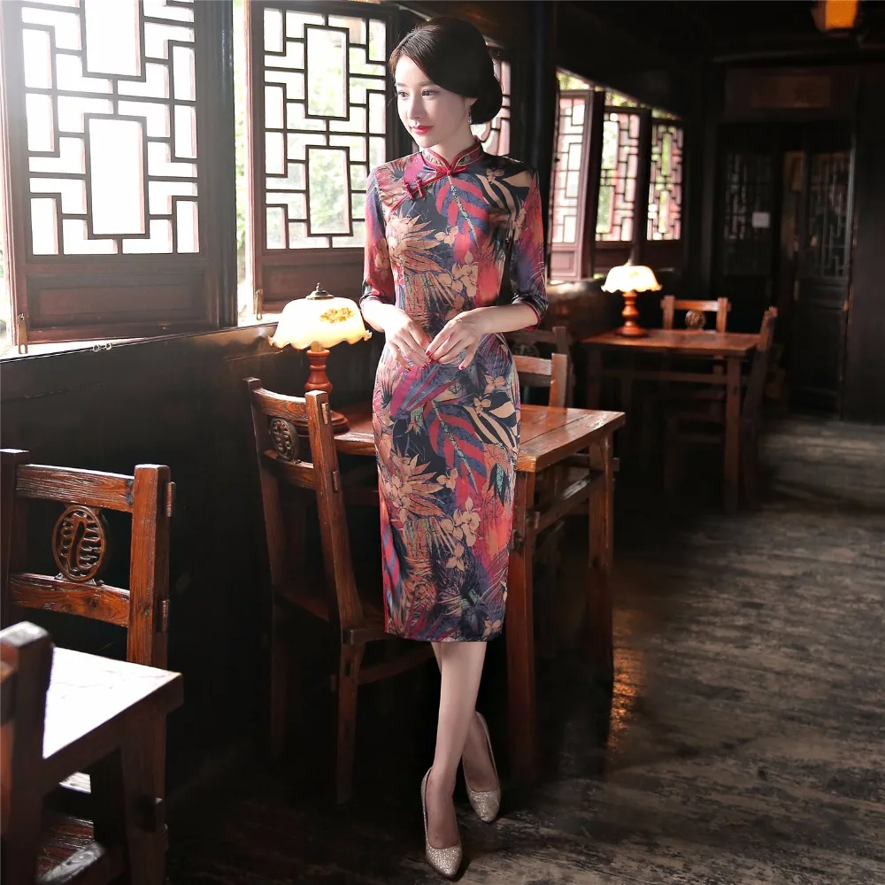 Шанхай история короткий рукав национальный тренд 2 слоя китайский платье Чонсам длинные традиционное китайское Ципао костюмы для женщин
