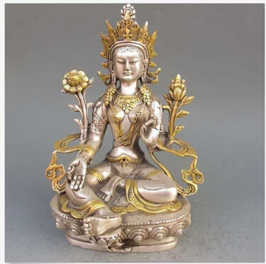 

decoration bronze factory outlets Tibet Silver 8.86 inch /Tibet Silver Copper Gilt Tibetan Buddhism Statue White Tara Buddha