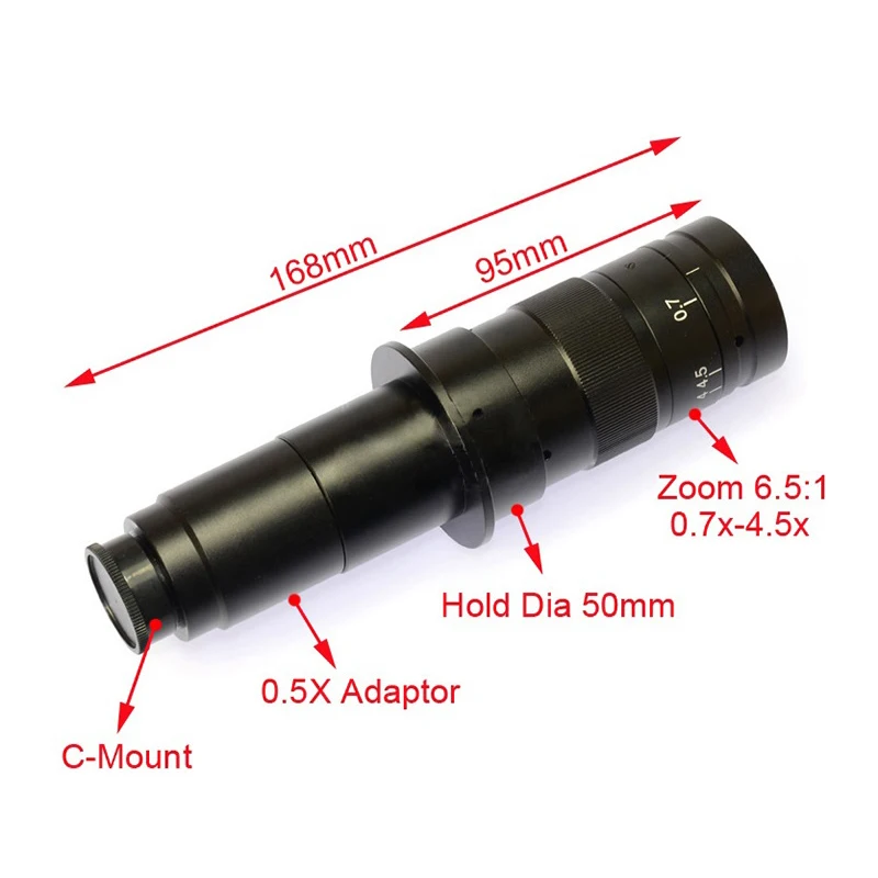0.7X-4.5X Zoom Monocular Lens C-mount Eyepiece Lens Digital Microscope with 5.0 MP USB Camera Focus Adjustable Stand