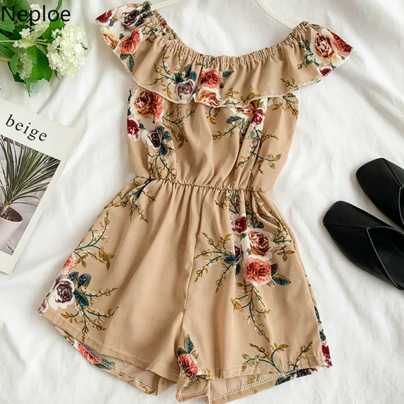 

Nepole Flower Print Women Jumpsuit Casual Slash Neck Short Sleeve Playsuit 2019 Vintage Summer Short Beach Bodysuit 43276