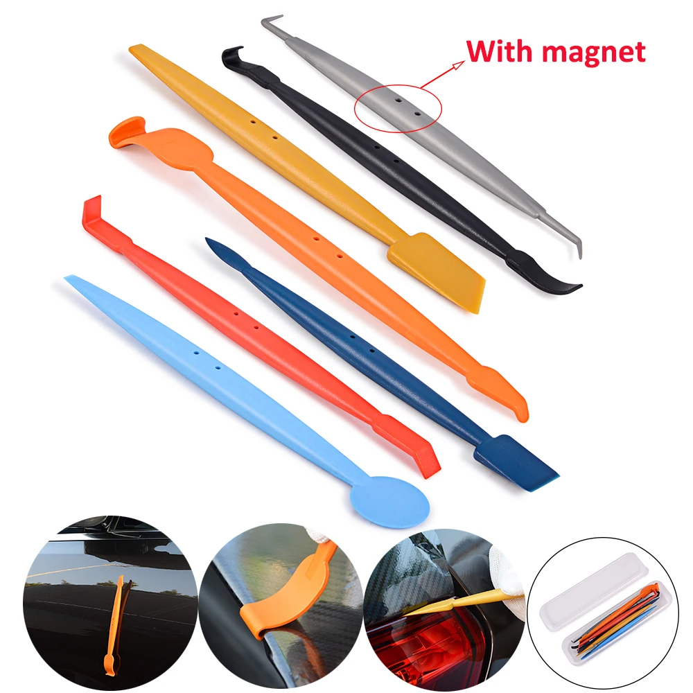 

FOSHIO 7PCS Car Wrap Vinyl Magnetic Squeegee Scraper Kit Carbon Fiber Film Sticker Car Wrapping Micro Stick Tool Window Tint Set