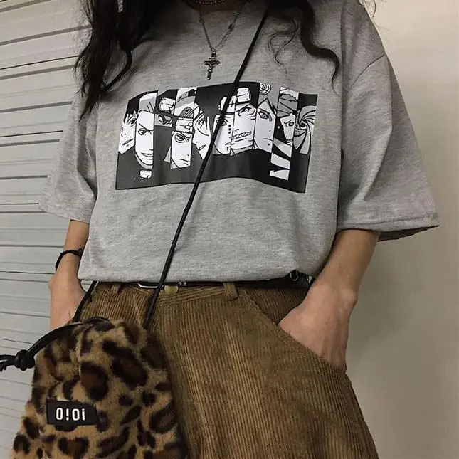 Cena Kuakuayu HJN Harajuku Punk Gothic T Shirt Streetwear koreańskie ubrania Femal Tshirt para z krótkim rękawem anime naruto koszulka z nadrukiem