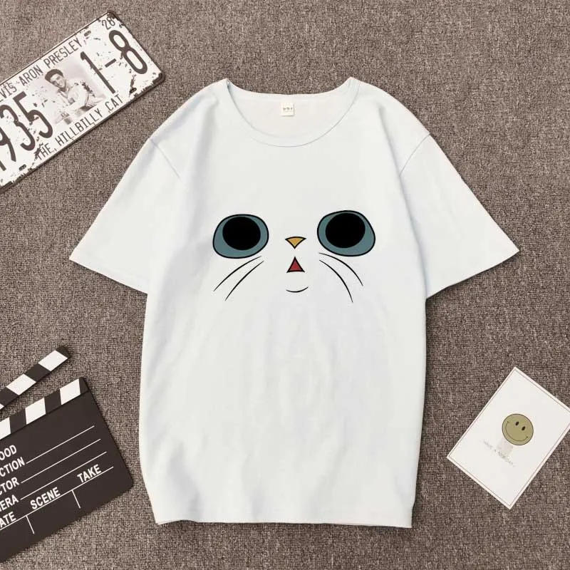 S-3XL футболка из спандекса с принтом милого кота мягкая женская круглым вырезом и