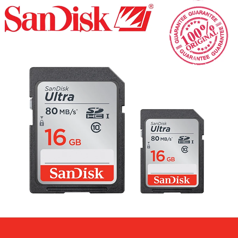 Двойной флеш-накопитель SanDisk Ultra класс 10 SD карты SDHC/SDXC карты памяти 32 Гб оперативной памяти, 16 Гб встроенной памяти, 64 ГБ C10 80 МБ/с. sd-карта Поддержка официальный проверки