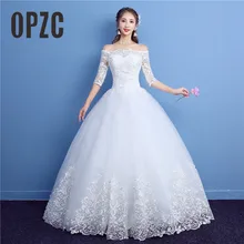 Корейские кружевные свадебные платья с коротким рукавом и вырезом лодочкой Новое модное элегантное платье принцессы с аппликацией под заказ свадебное платье D09 7