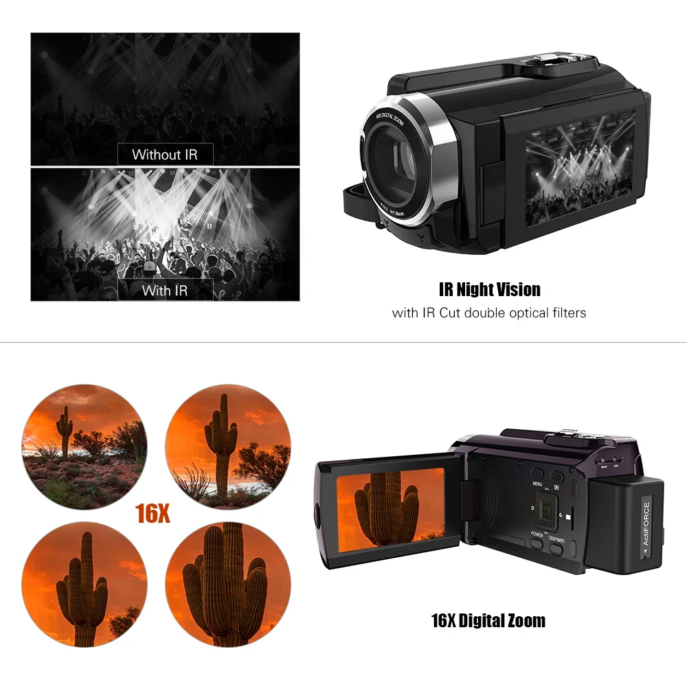 Цифровая видеокамера Andoer 4K 48 МП Wi Fi 1080P Full HD Novatek 96660 чип 3 дюйма сенсорная