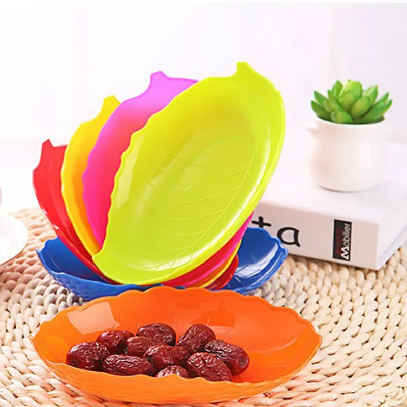 17*12cm Fruit Dish Colors Leaf Shaped Fruit Plate Plastic Bowl Cake