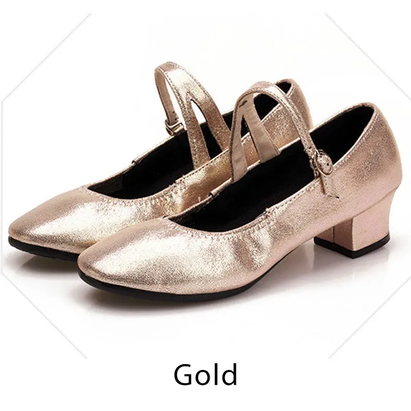 Женские туфли для танцев на среднем каблуке; Цвет серебристый, красный; блестящая ткань; женские танцевальные туфли для латиноамериканских Танго; женская обувь для танцев в национальном стиле - Цвет: Gold