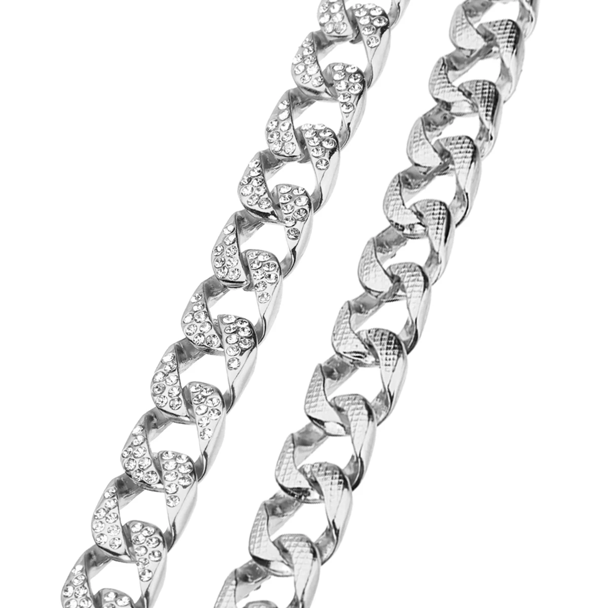 Men Hip Hop Curb Cuban Link Chain Bracelet Silver Color Iced Out Rhinestones Bracelet Rapper Rock Crystal Bracelets&Bangles