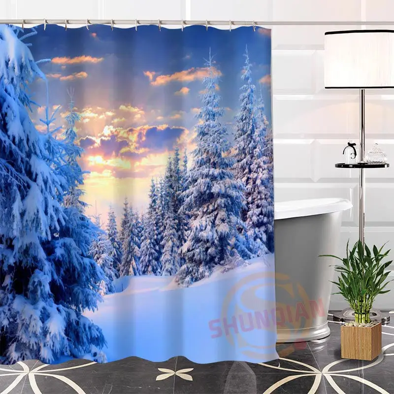 

Eco-friendly Custom Winter Street Shower Curtain bathroom Unique Popular Fabric Modern With Hooks Bath screens