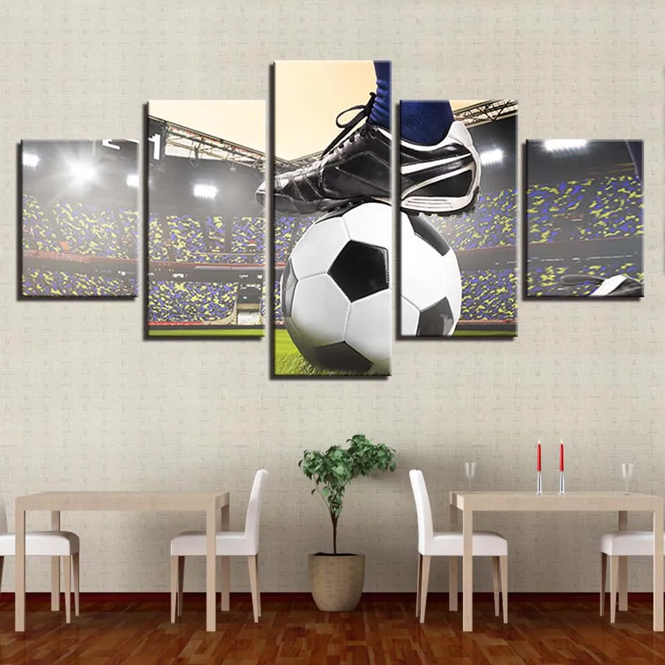 

Modular Canvas Pictures Home Decor 5 Pieces Soccer Match Painting Football Course HD Print Poster Living Room Wall Art Framework