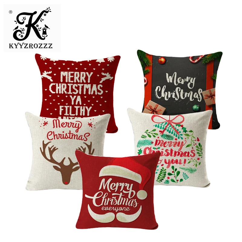 

Christmas Pillow Case Cotton Linen Throw Pillow Cover Home Sofa Cushion Cover Decorative Pillowcase New Year Christmas Gifts