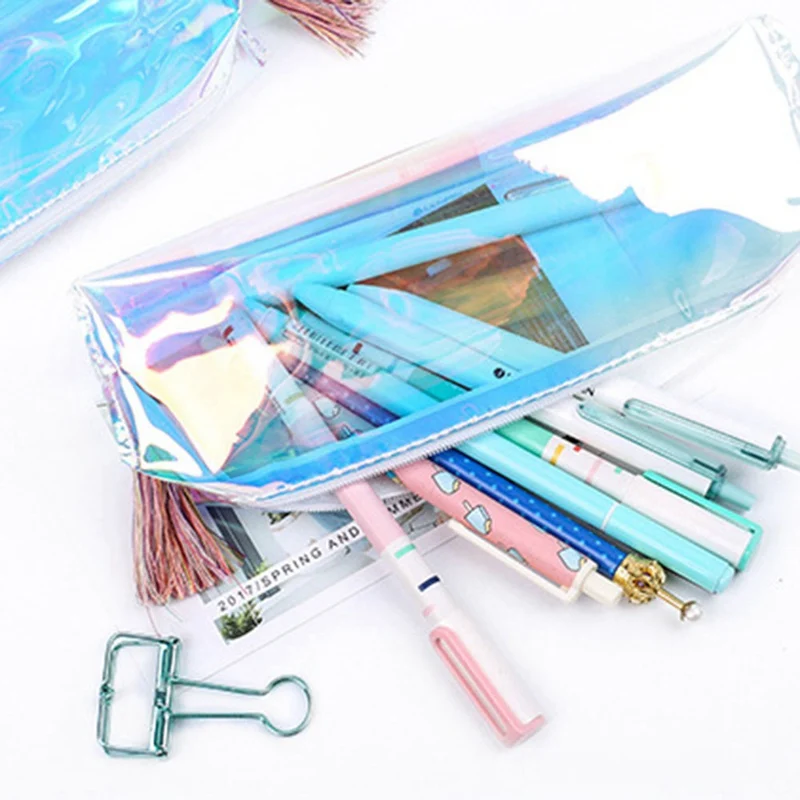 1Pcs Transparent Plastic Box School Lovely Pencil Case Pen Holder Bag Pouch Painting Brush Pens Storage Case New Gift Stationery