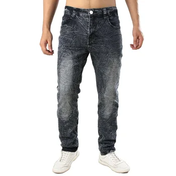 

2019 High Quality Men Casual Jeans Coated Slim Straight Pleated Biker Jeans Pants Male Denim Casual Pants Plus Size 42